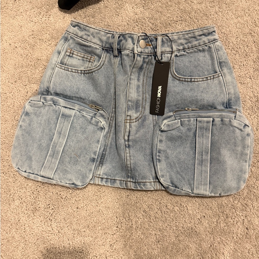 Fashion Nova Light Blue Denim Mini Skirt